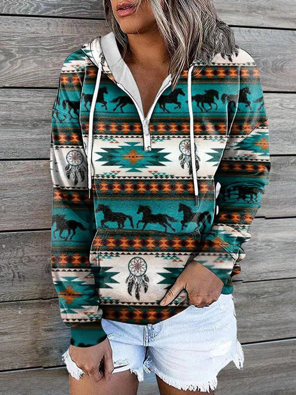 Blue Zone Planet | ethnic tribal print hooded sweater jacket top BLUE ZONE PLANET