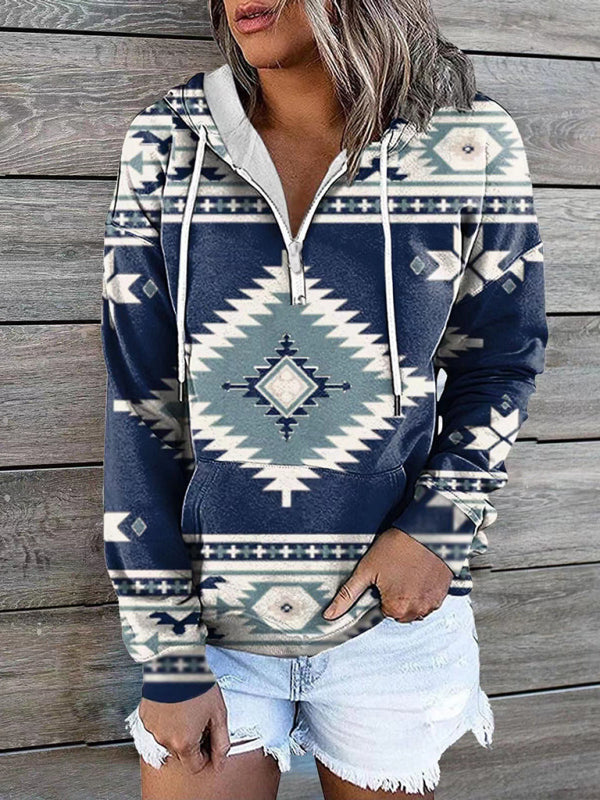 Blue Zone Planet | ethnic tribal print hooded sweater jacket top BLUE ZONE PLANET