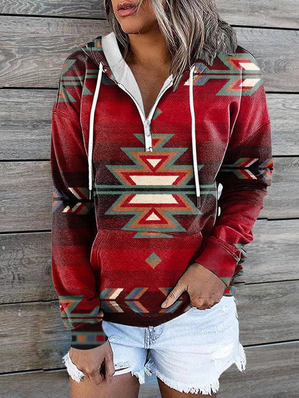 Blue Zone Planet | ethnic tribal print hooded sweater jacket top BLUE ZONE PLANET
