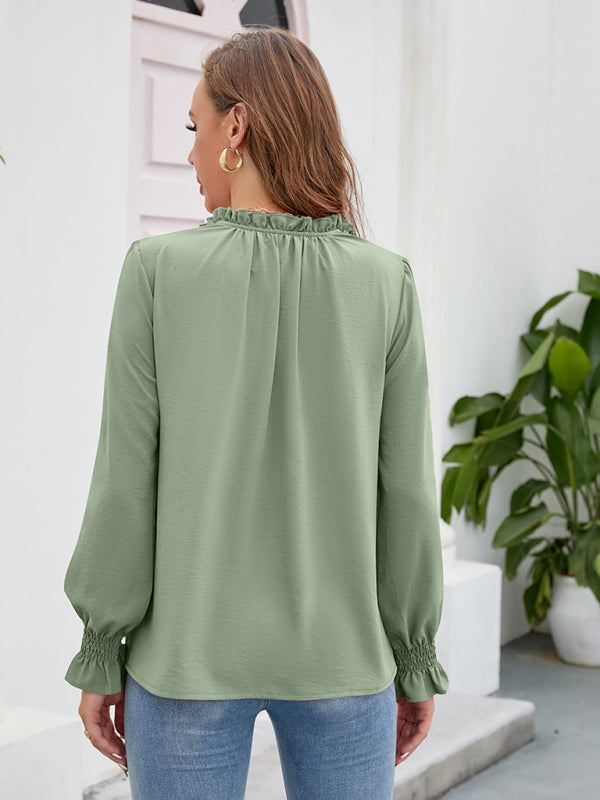 Blue Zone Planet |  Long-sleeved tops V-neck loose chiffon tops for women BLUE ZONE PLANET