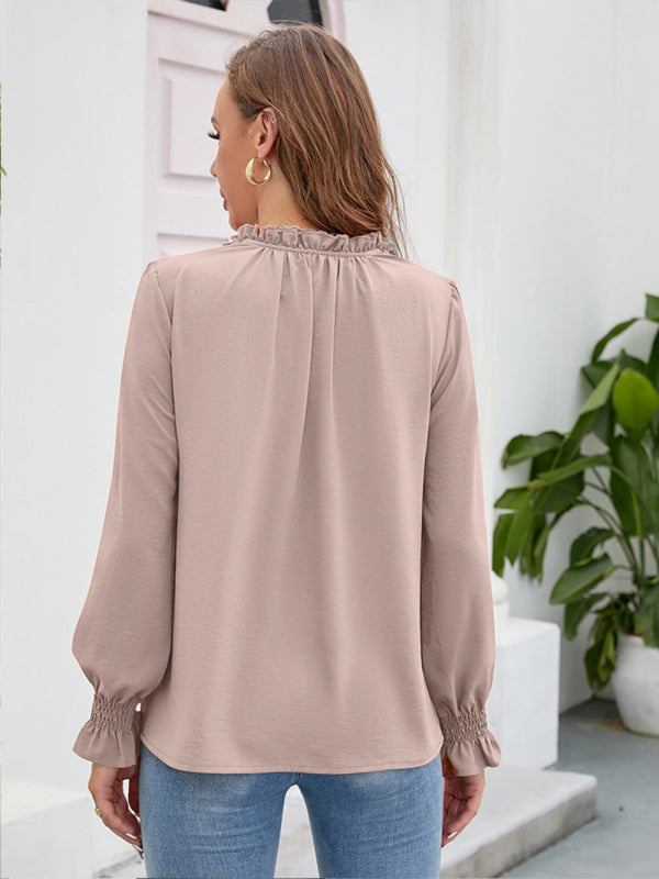 Blue Zone Planet | Long-sleeved tops V-neck loose chiffon tops for women BLUE ZONE PLANET