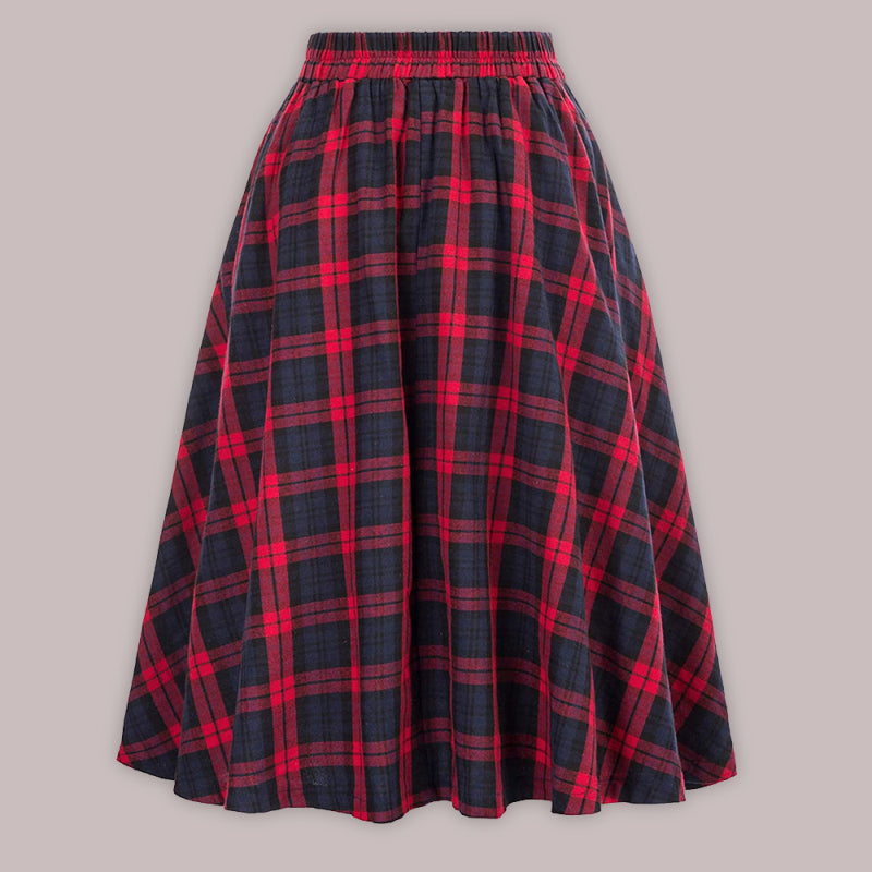 Blue Zone Planet | s Button Waist Swing Skirt Plaid Skirt Wool Swing Skirt BLUE ZONE PLANET