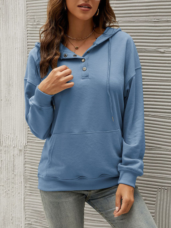Blue Zone Planet |  Half Cardigan Button Kangaroo Pocket Hoodie BLUE ZONE PLANET