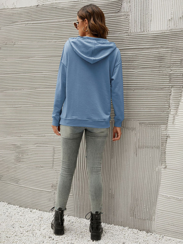 Blue Zone Planet |  Half Cardigan Button Kangaroo Pocket Hoodie BLUE ZONE PLANET