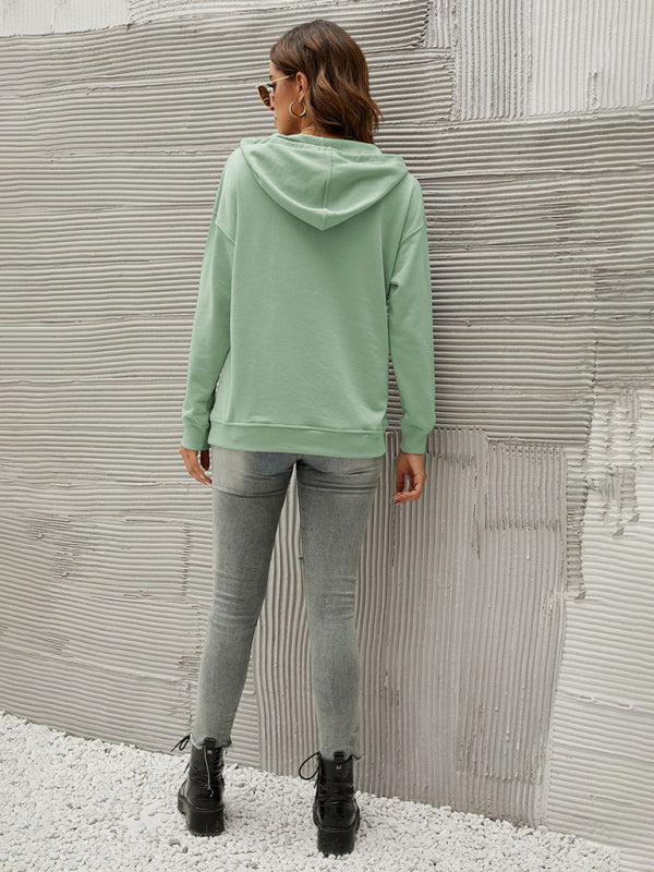 Blue Zone Planet |  Half Cardigan Button Kangaroo Pocket Hoodie BLUE ZONE PLANET