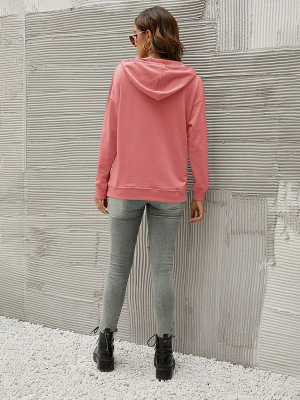 Blue Zone Planet |  Half Cardigan Button Kangaroo Pocket Hoodie BLUE ZONE PLANET