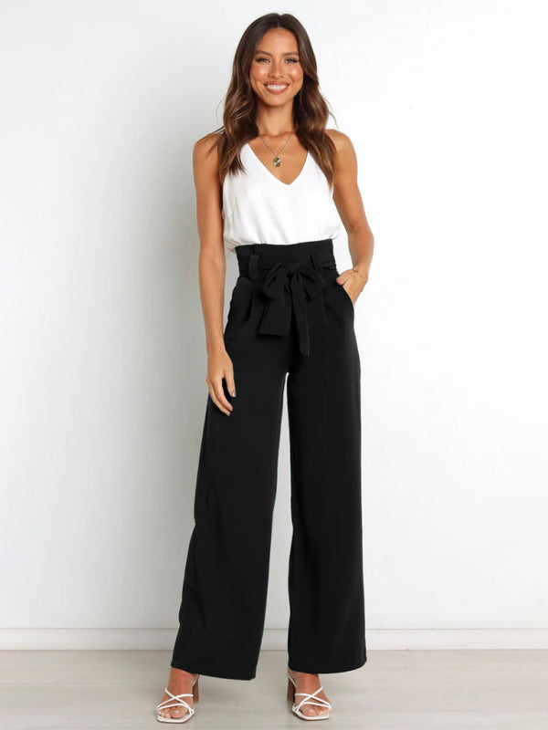 Blue Zone Planet | Solid Color All-Matching Belted Wide-Leg Trousers BLUE ZONE PLANET