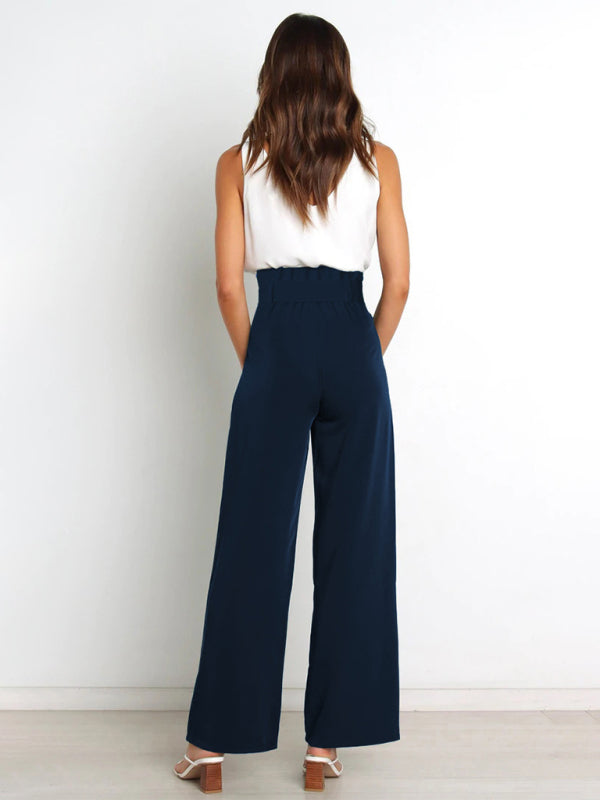 Blue Zone Planet | Solid Color All-Matching Belted Wide-Leg Trousers BLUE ZONE PLANET