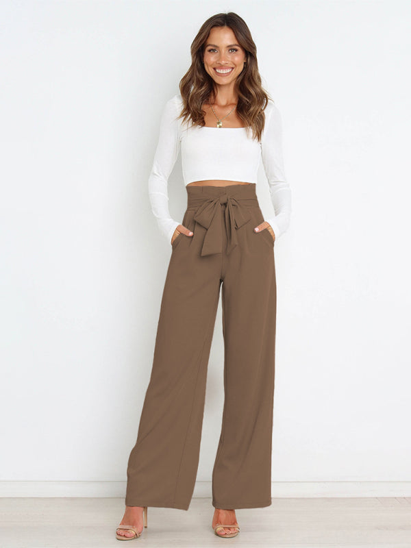 Blue Zone Planet | Solid Color All-Matching Belted Wide-Leg Trousers BLUE ZONE PLANET