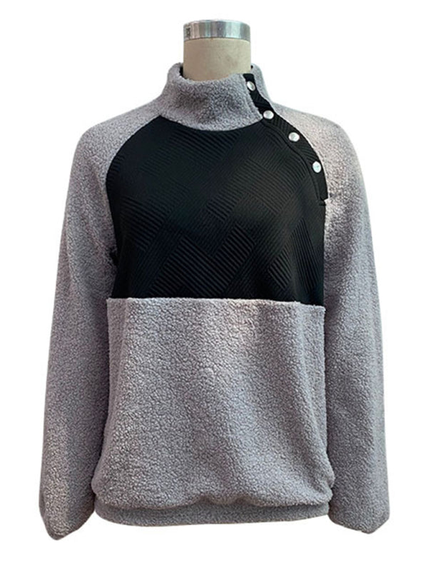 Blue Zone Planet | color-blocking long-sleeved half-high collar fleece sweatshirt BLUE ZONE PLANET