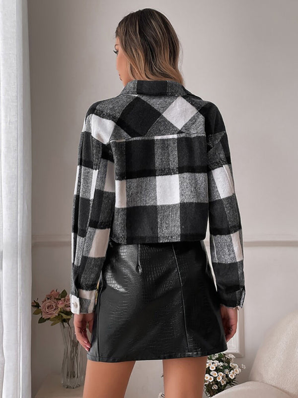 Blue Zone Planet | Lapel single-breasted shirt type commuter women's woolen short coat BLUE ZONE PLANET