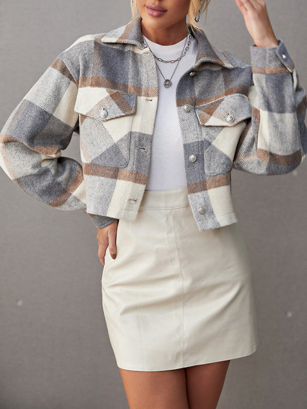 Blue Zone Planet | Lapel single-breasted shirt type commuter women's woolen short coat BLUE ZONE PLANET