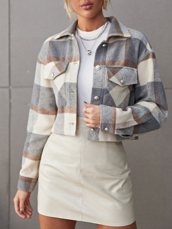 Blue Zone Planet | Lapel single-breasted shirt type commuter women's woolen short coat BLUE ZONE PLANET