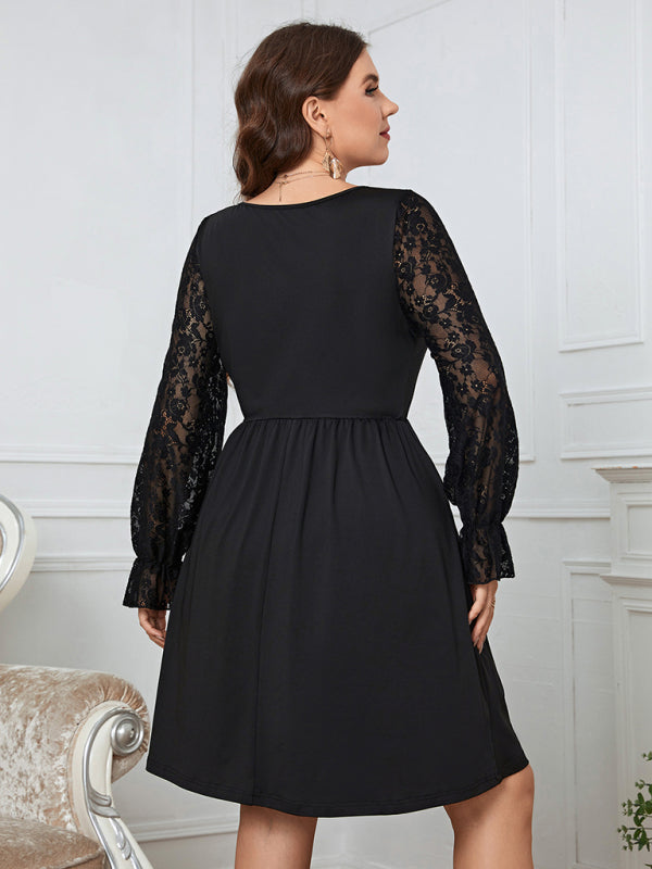 Solid Color Lace Elegant Plus Size Dress kakaclo