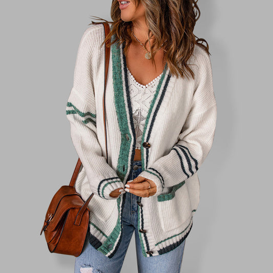 Women's Long Sleeve Colorblock Fashion Sweater Cardigan