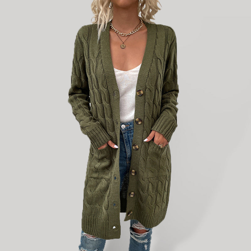Long Twist Sweater Arrival Button Straight Pocket Cardigan BLUE ZONE PLANET