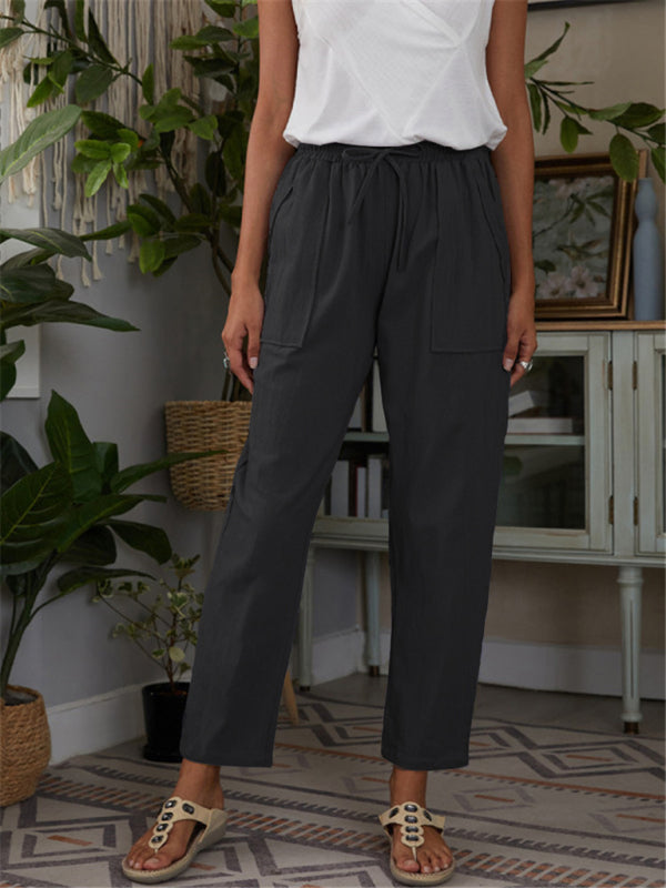 Blue Zone Planet | Pocket Elastic Waist Cotton Linen Lounge Pants BLUE ZONE PLANET