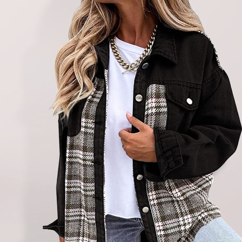 Blue Zone Planet | Denim Jacket Long Sleeve Check Button Down Shirt Jacket Top BLUE ZONE PLANET