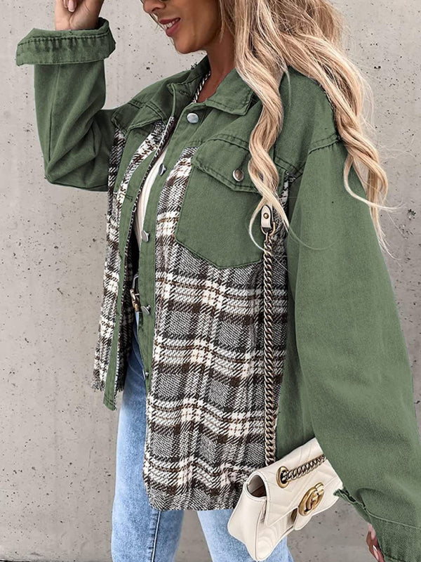 Blue Zone Planet | Denim Jacket Long Sleeve Check Button Down Shirt Jacket Top BLUE ZONE PLANET