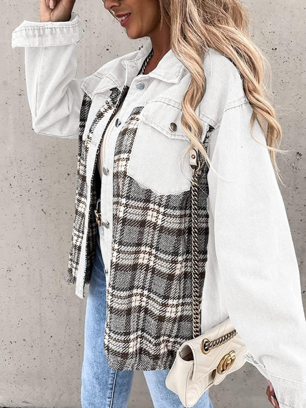 Blue Zone Planet | Denim Jacket Long Sleeve Check Button Down Shirt Jacket Top BLUE ZONE PLANET