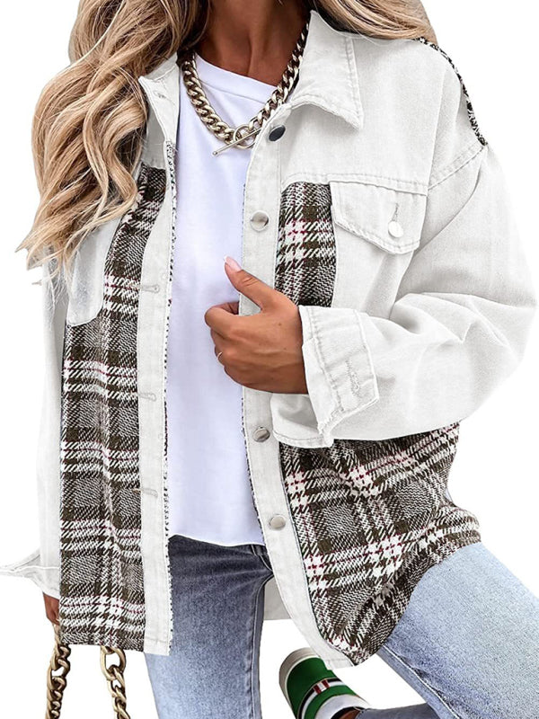 Blue Zone Planet | Denim Jacket Long Sleeve Check Button Down Shirt Jacket Top BLUE ZONE PLANET