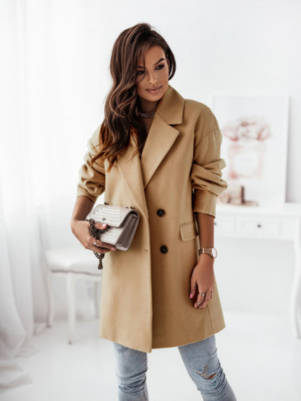 Blue Zone Planet | Long sleeve suit collar double breasted woolen coat style BLUE ZONE PLANET