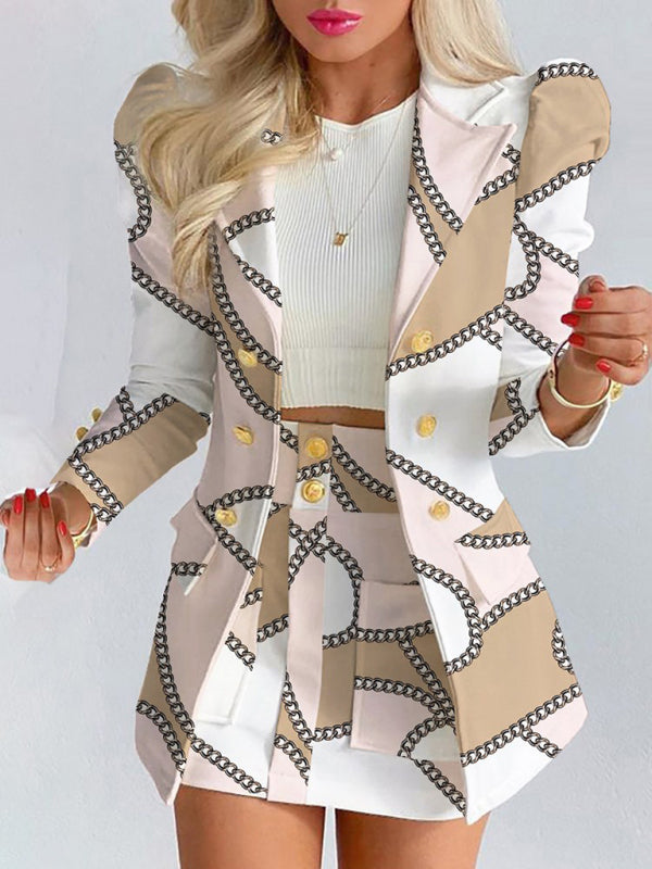 Blue Zone Planet | Printed princess sleeve commuter slim skirt suit style BLUE ZONE PLANET