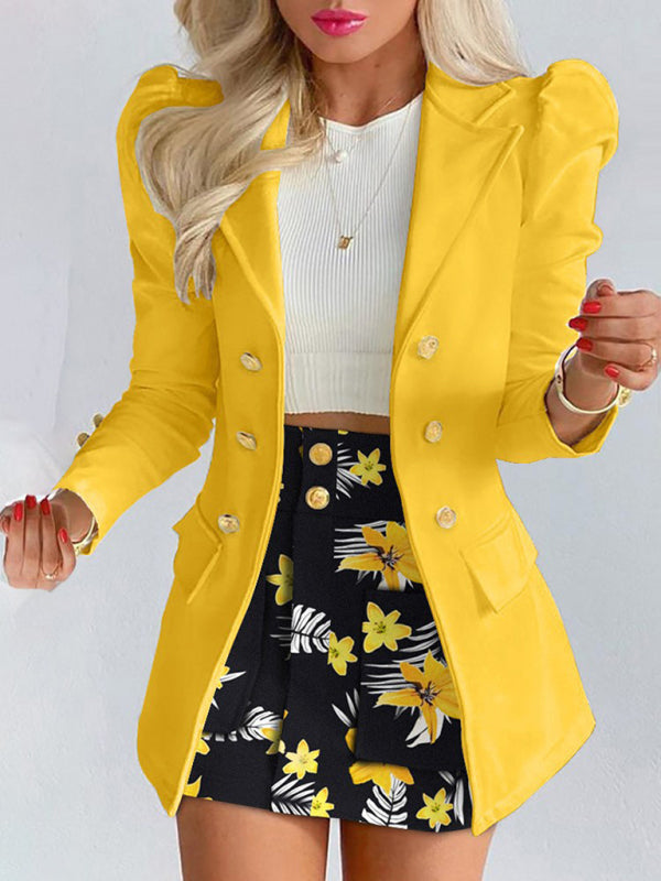 Blue Zone Planet | Printed princess sleeve commuter slim skirt suit style BLUE ZONE PLANET