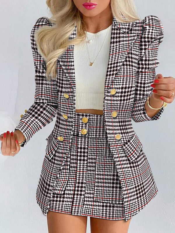 Blue Zone Planet | Printed princess sleeve commuter slim skirt suit style BLUE ZONE PLANET