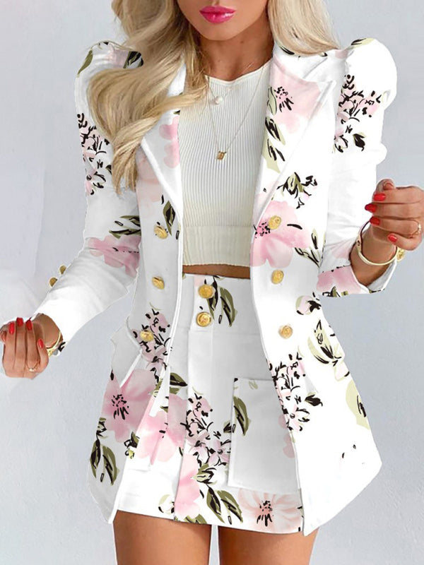 Blue Zone Planet | Printed princess sleeve commuter slim skirt suit style BLUE ZONE PLANET