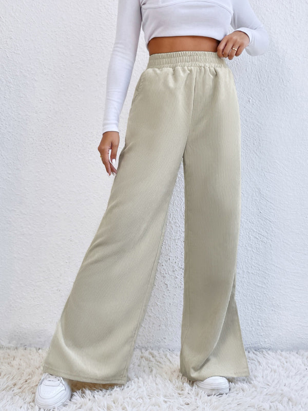 solid color corduroy paneled slit wide-leg trousers BLUE ZONE PLANET