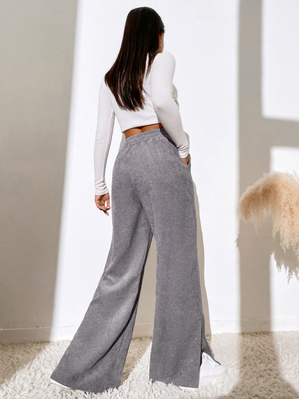 solid color corduroy paneled slit wide-leg trousers BLUE ZONE PLANET