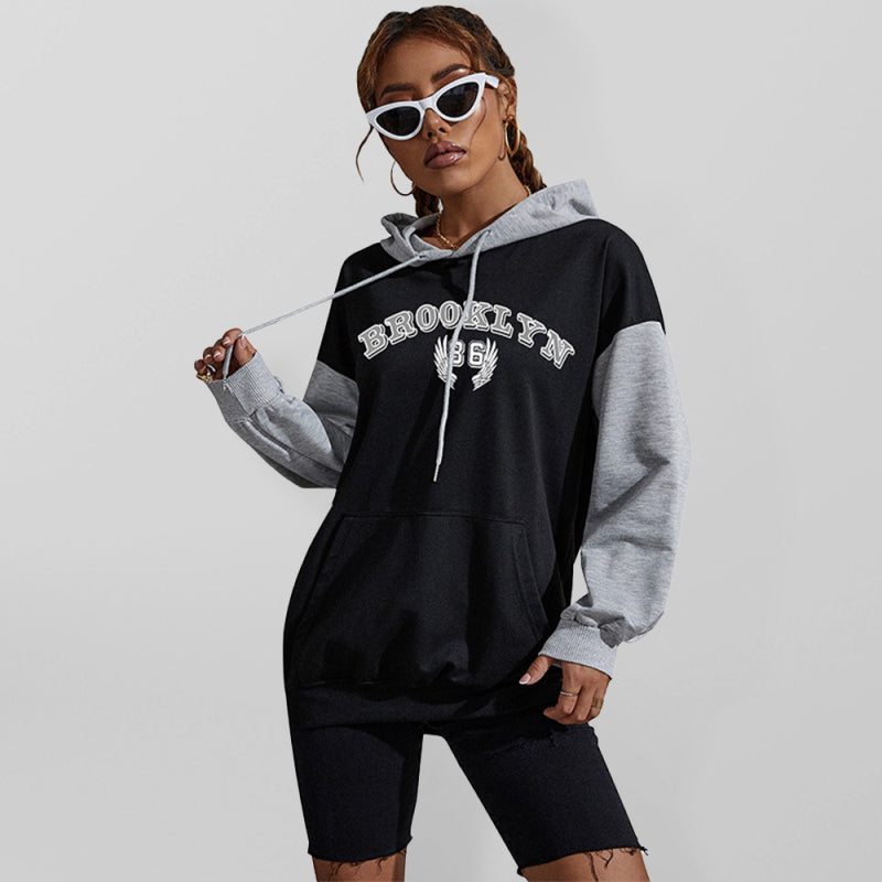 Blue Zone Planet | Colorblock Printed Letter Hooded Sweatshirt BLUE ZONE PLANET