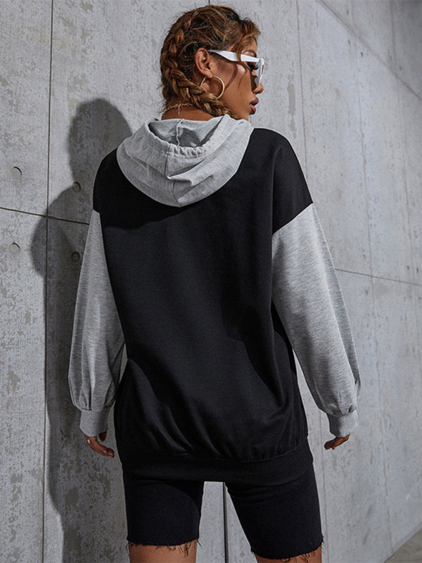 Blue Zone Planet | Colorblock Printed Letter Hooded Sweatshirt BLUE ZONE PLANET