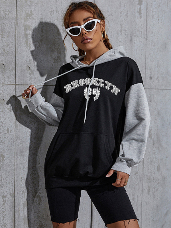 Blue Zone Planet | Colorblock Printed Letter Hooded Sweatshirt BLUE ZONE PLANET