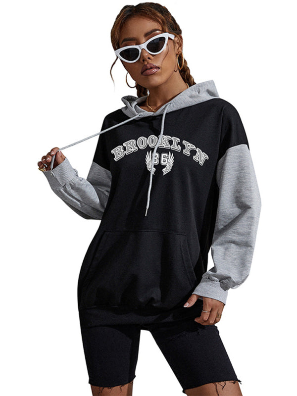 Blue Zone Planet | Colorblock Printed Letter Hooded Sweatshirt BLUE ZONE PLANET