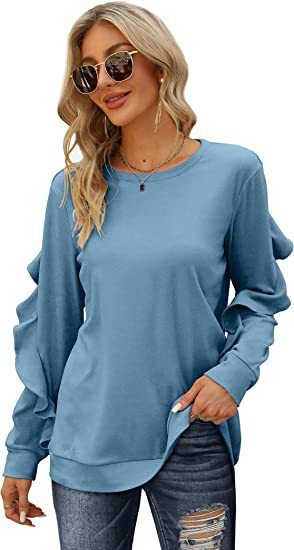 Blue Zone Planet | round neck sweater pleated long-sleeved top BLUE ZONE PLANET