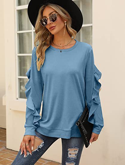 Blue Zone Planet | round neck sweater pleated long-sleeved top BLUE ZONE PLANET