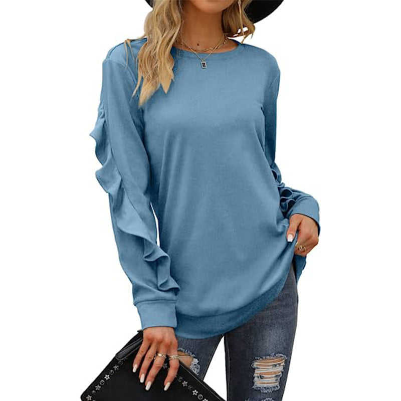 Blue Zone Planet | round neck sweater pleated long-sleeved top BLUE ZONE PLANET