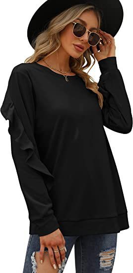 Blue Zone Planet | round neck sweater pleated long-sleeved top BLUE ZONE PLANET