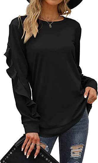Blue Zone Planet | round neck sweater pleated long-sleeved top BLUE ZONE PLANET