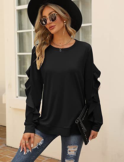 Blue Zone Planet | round neck sweater pleated long-sleeved top BLUE ZONE PLANET