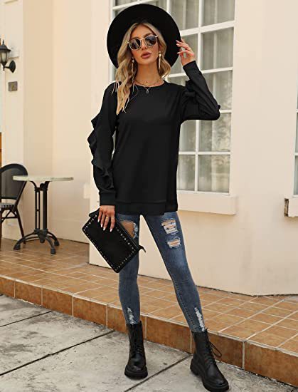 Blue Zone Planet | round neck sweater pleated long-sleeved top BLUE ZONE PLANET