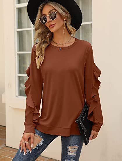Blue Zone Planet | round neck sweater pleated long-sleeved top BLUE ZONE PLANET