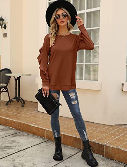 Blue Zone Planet | round neck sweater pleated long-sleeved top BLUE ZONE PLANET