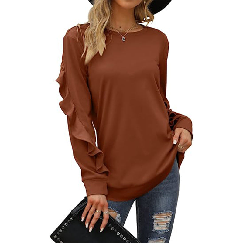 Blue Zone Planet | round neck sweater pleated long-sleeved top BLUE ZONE PLANET
