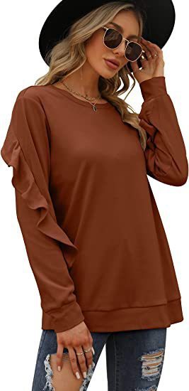 Blue Zone Planet | round neck sweater pleated long-sleeved top BLUE ZONE PLANET