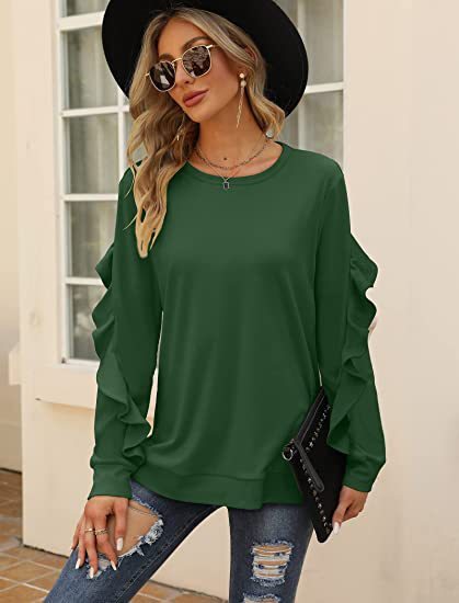 Blue Zone Planet | round neck sweater pleated long-sleeved top BLUE ZONE PLANET