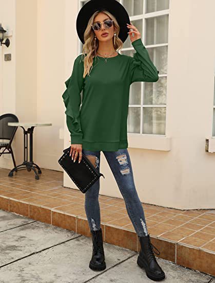 Blue Zone Planet | round neck sweater pleated long-sleeved top BLUE ZONE PLANET