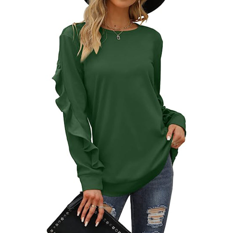 Blue Zone Planet | round neck sweater pleated long-sleeved top BLUE ZONE PLANET